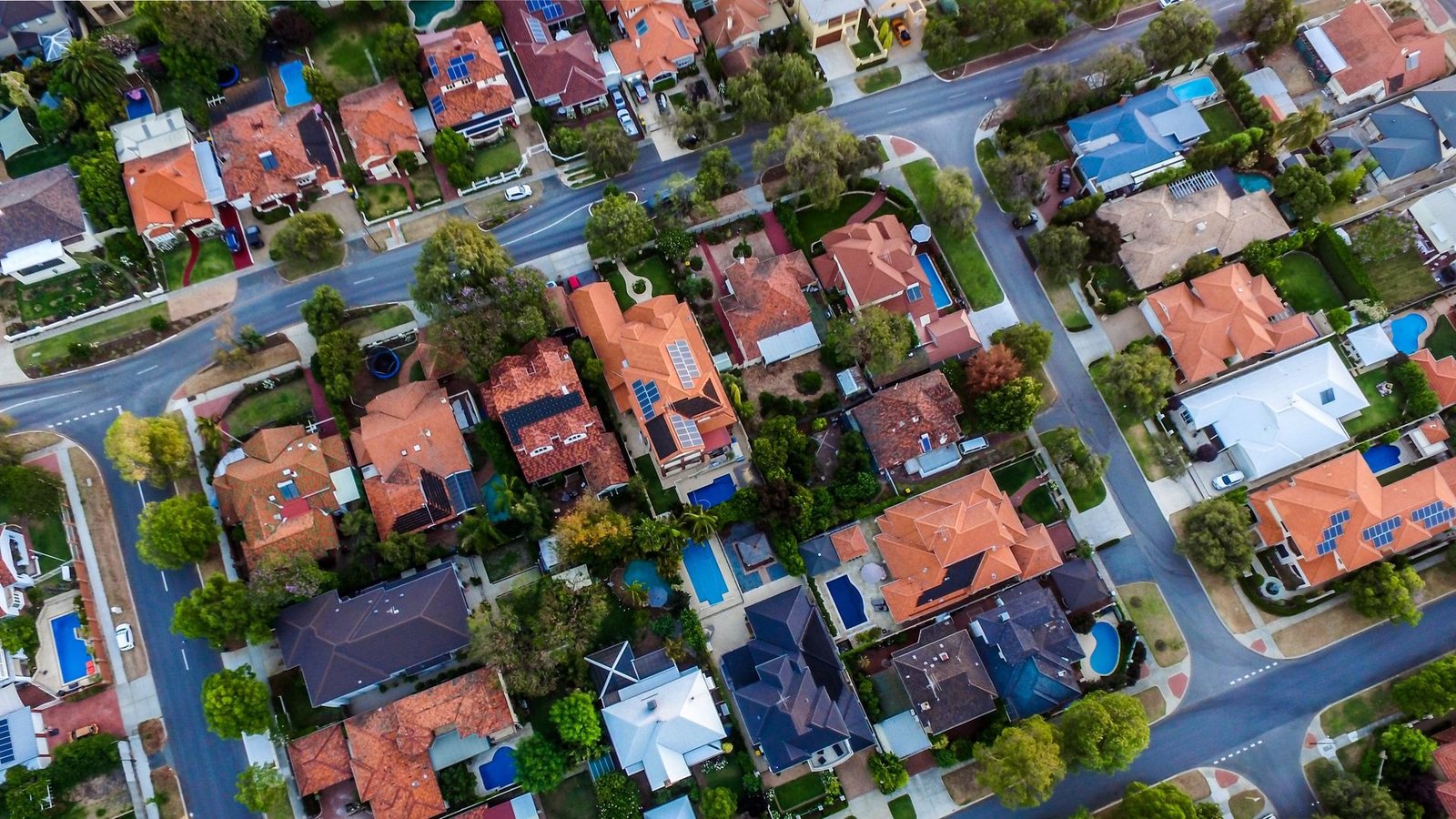 Aerial view of a residential neighborhood